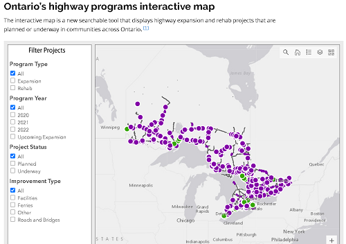 Ontario interactive highway map