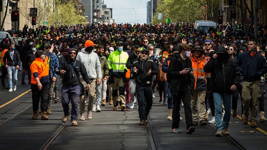 Construction workers in Melbourne protest