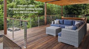 This image is of a beautiful deck surrounded by a new stainless steel railing system that LBM distributors can brand with their own trade name