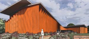 rendering of a metal building design for a new nature center and environmental research facility