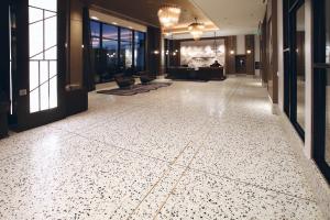 Terrazzo floor in hotel lobby.