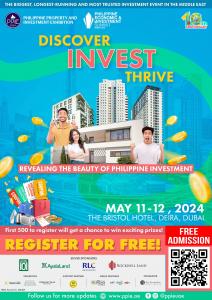 The 10th Philippine Property and Investment Exhibition (PPIE) will be held on May 11-12, 2024 at Bristol Hotel, Dubai