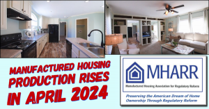 Manufactured Housing Production Rises In April 2024 per data from the Manufactured Housing Association for Regulatory Reform (MHARR).