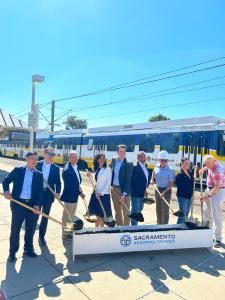 Ceremonial Groundbreaking Watt I-80 Sacramento Transit Center, Henry Li, Ami Bera, Kevin Kiley, Amy Changchien, Roger Niello, Patrick Kennedy, Matt Click