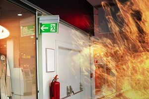 A fire door surrounded by fire