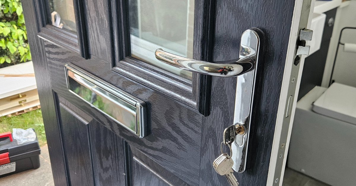 Black and white color front door with multipoint lock